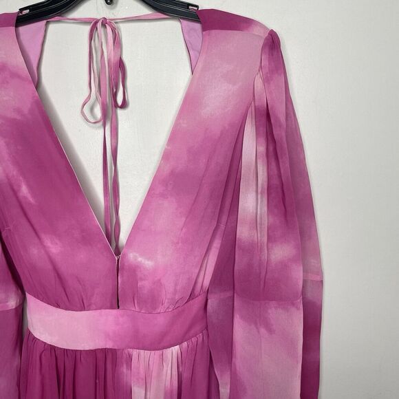 TOCCIN Romper Women 6 Pink Tie Dye Plunge Neckline Open Back Sheer Lined - Picture 3 of 12